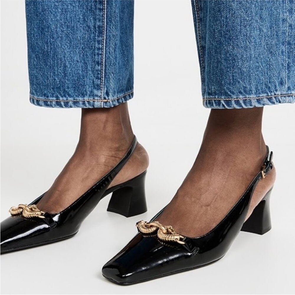Tory Burch Jessa Horse-Bit Chain Point Toe Slip-On Slingback Pumps
